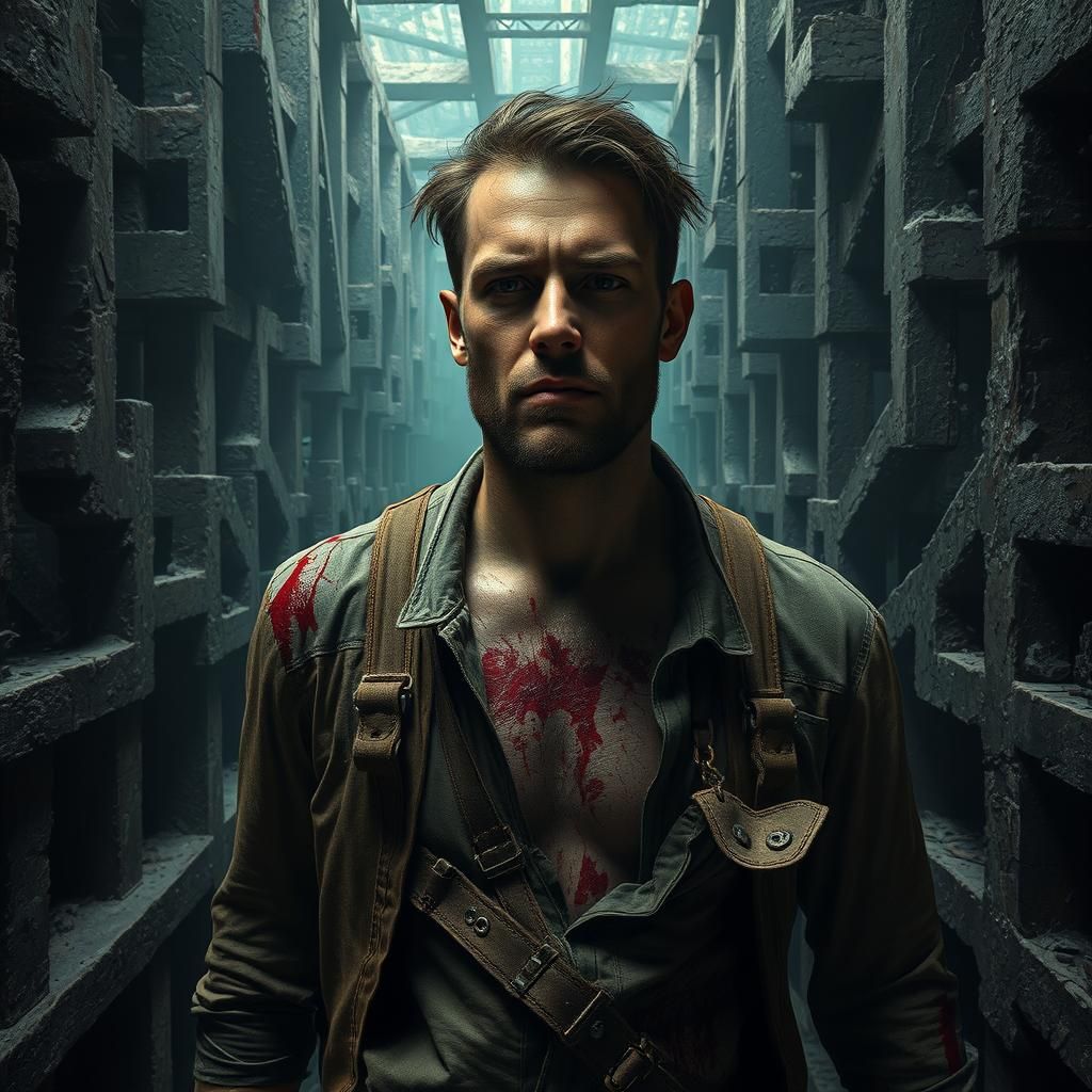 Wounded Man Lost in Gothic Labyrinth