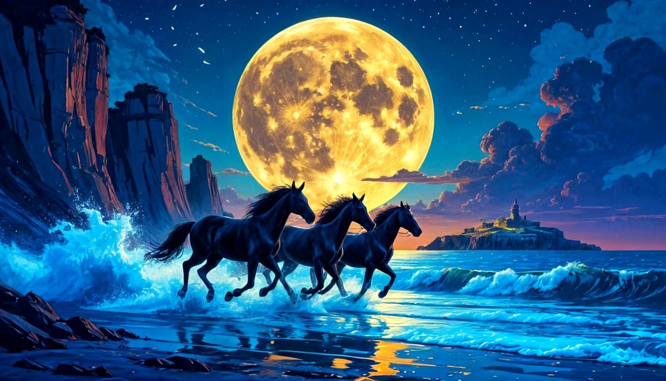 Bioluminescent Horses Emerge Under New Moon, Graffiti Art