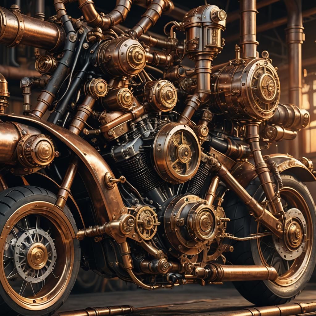 Steampunk Motorcycle Concept Art with Copper and Brass