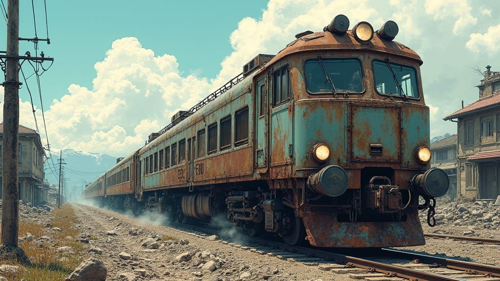 Futuristic Train Speeds Through Post-Apocalyptic Wasteland