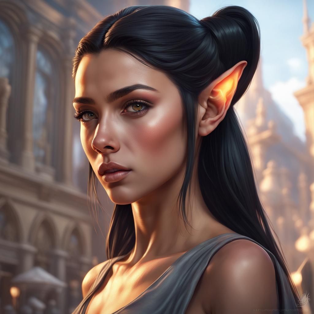 Elf Woman Portrait in Hyperdetailed Art Nouveau Style