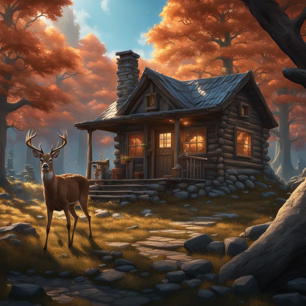 Cabin Under the Watchful Eyes of a Deer