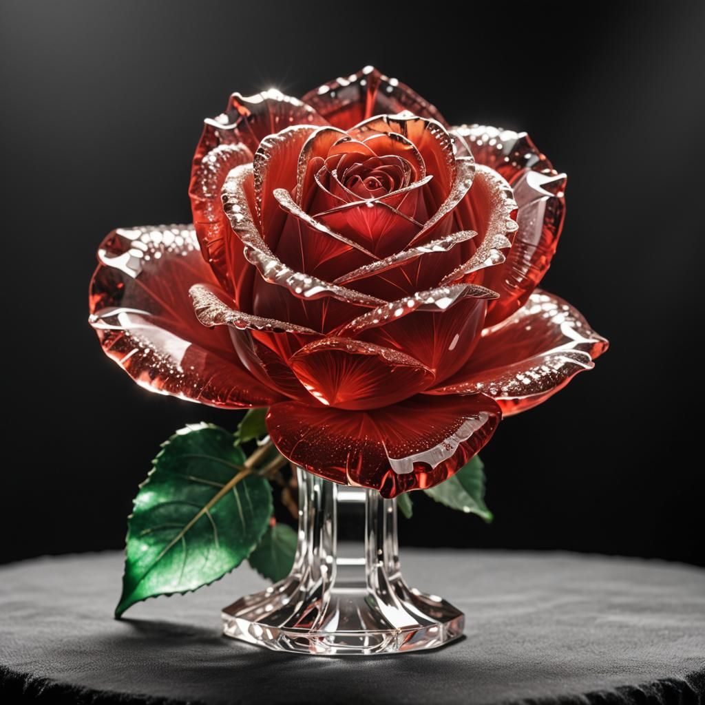 Monochrome Crystal Rose Sculpture in 3D Art Style