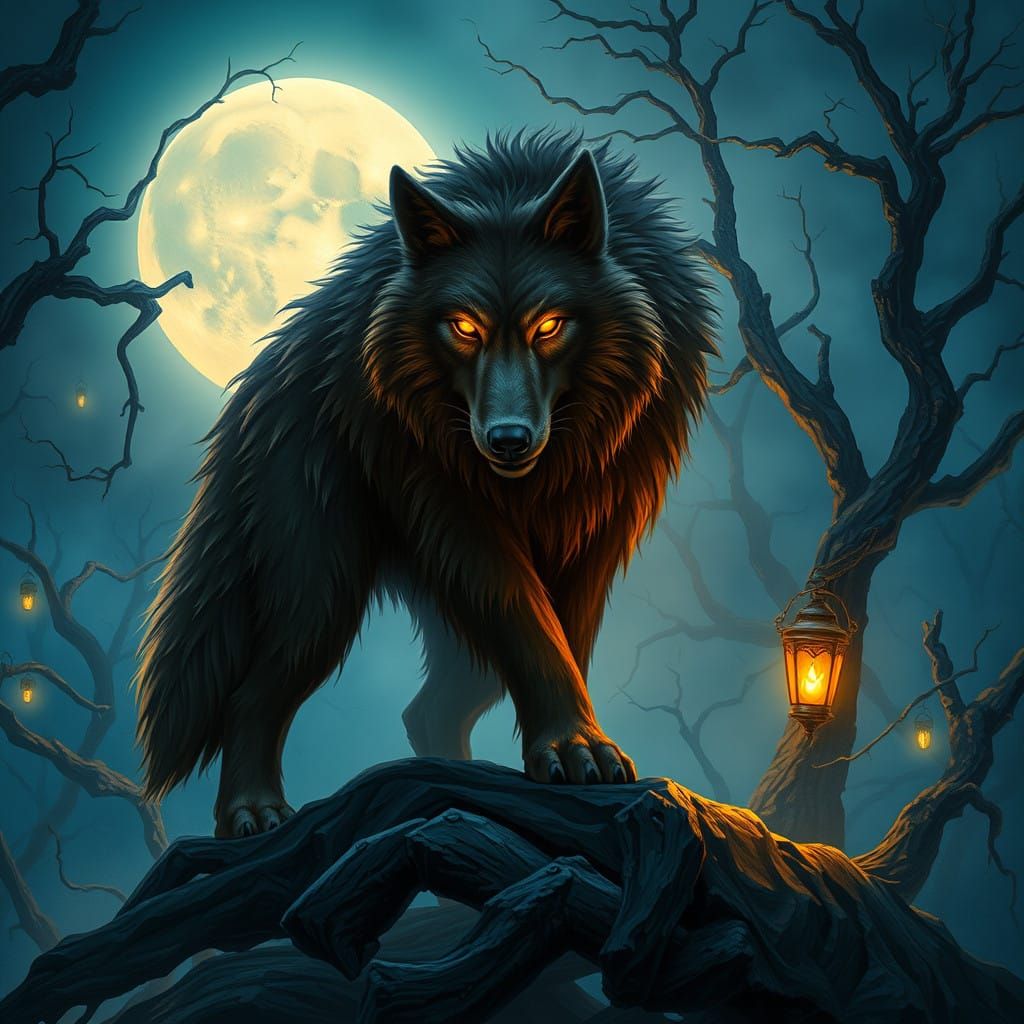 Heroic Werewolf Stands Amidst Moonlit Forest
