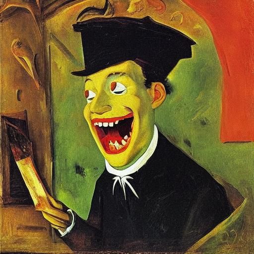 Man Laughing and Biting Pie, Animated Portrait