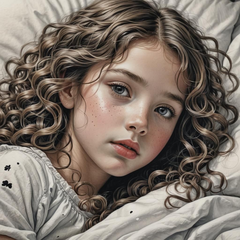 Serene Girl with Bunny: Realistic Color Pencil Drawing