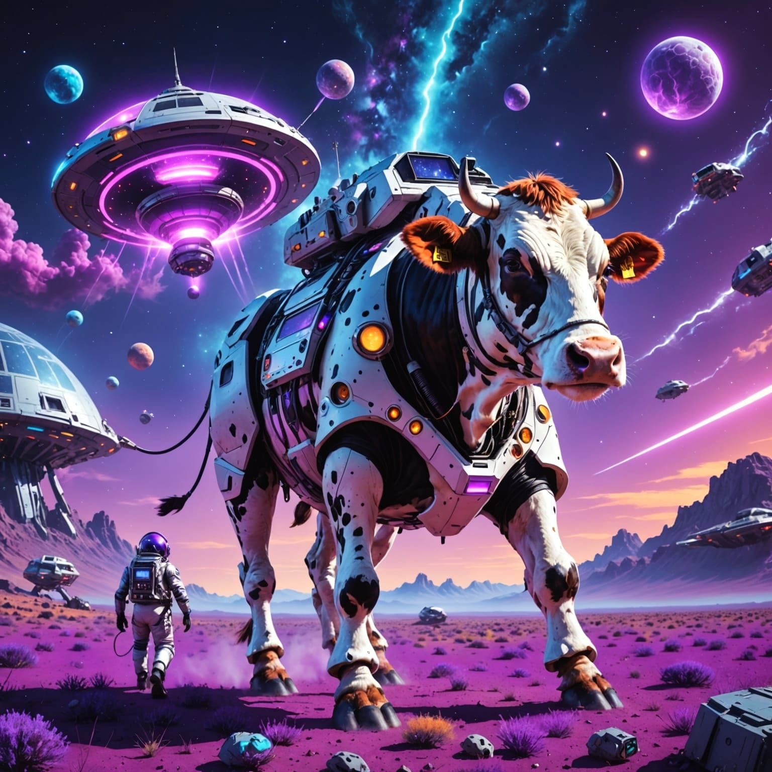 Cosmic Cow Pilot in a Neon Galaxy