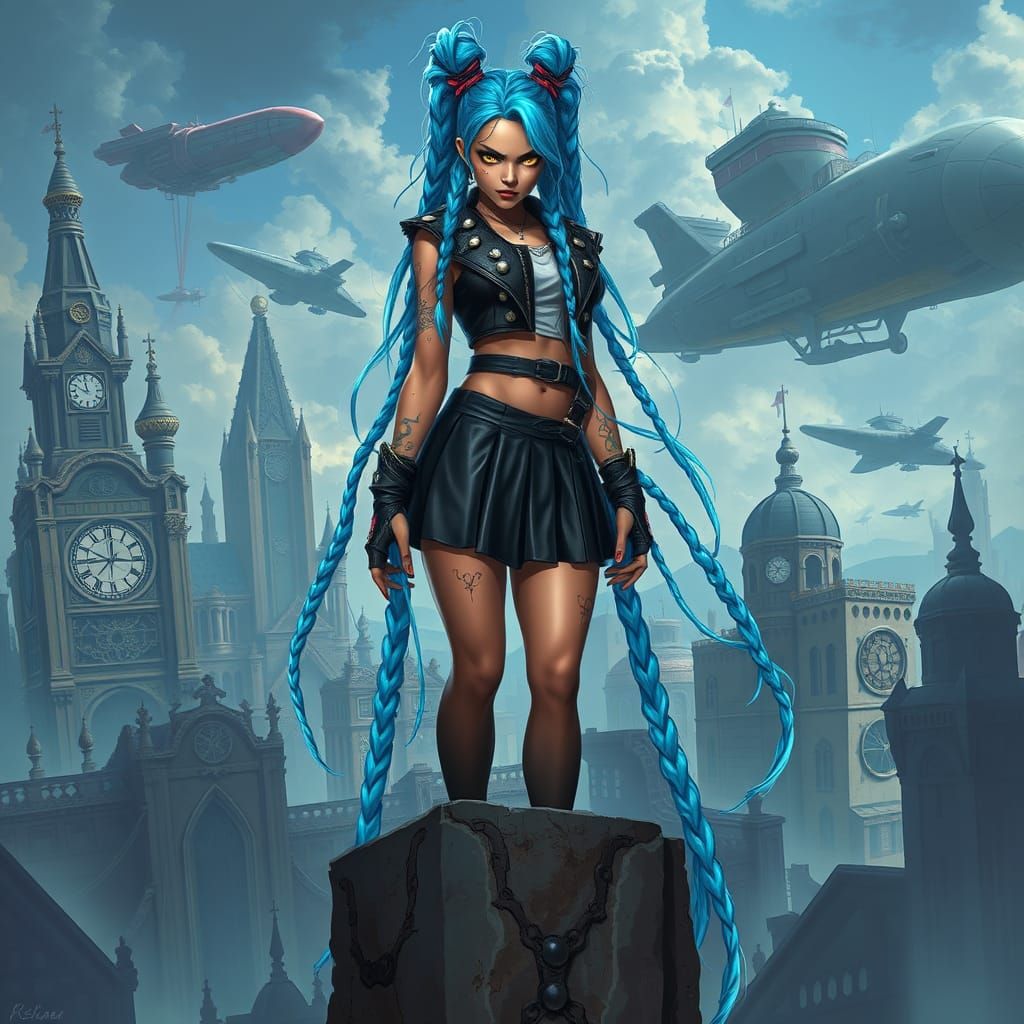 Jinx Stands Defiant Amidst Clockwork Cityscape