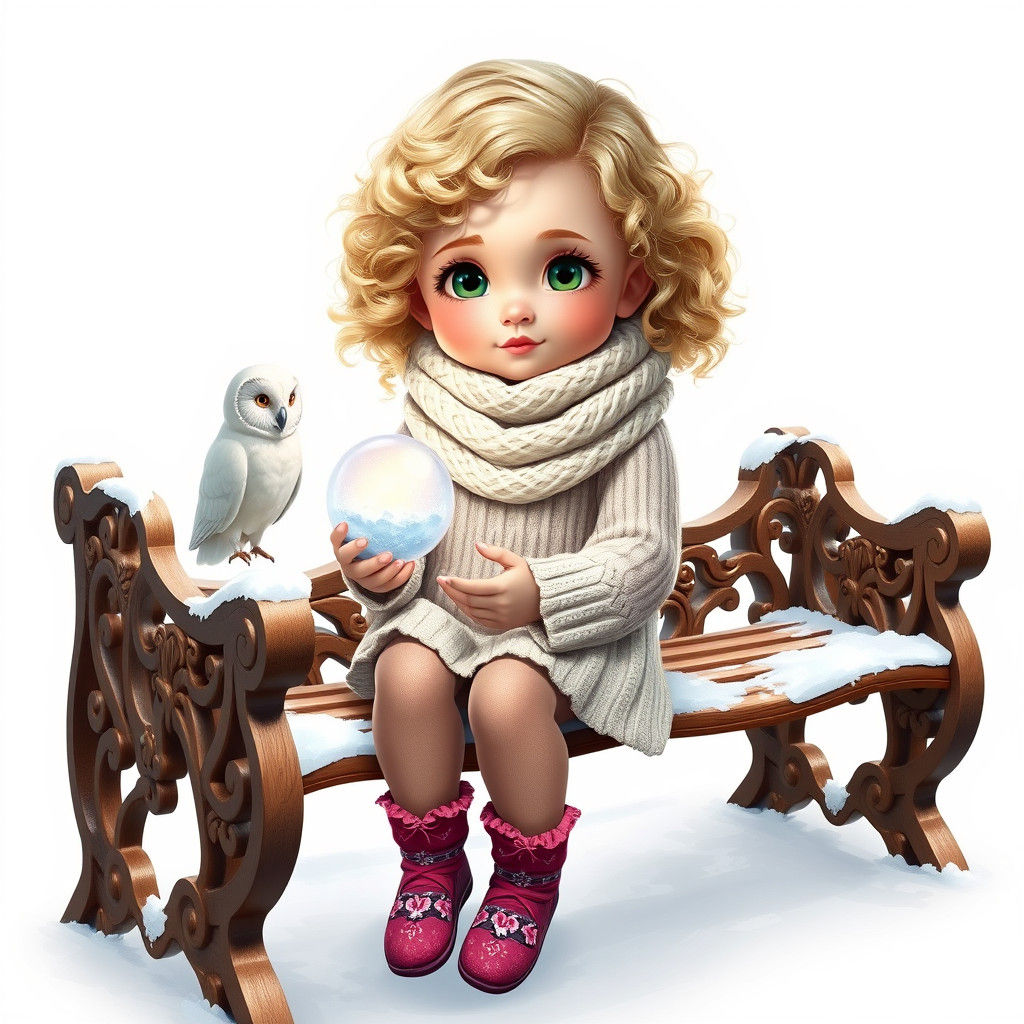 Girl with Owl and Snow Globe: Fantasy Oil Painting