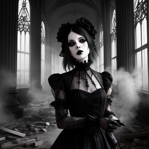 Gothic Fashion Model in Black and White