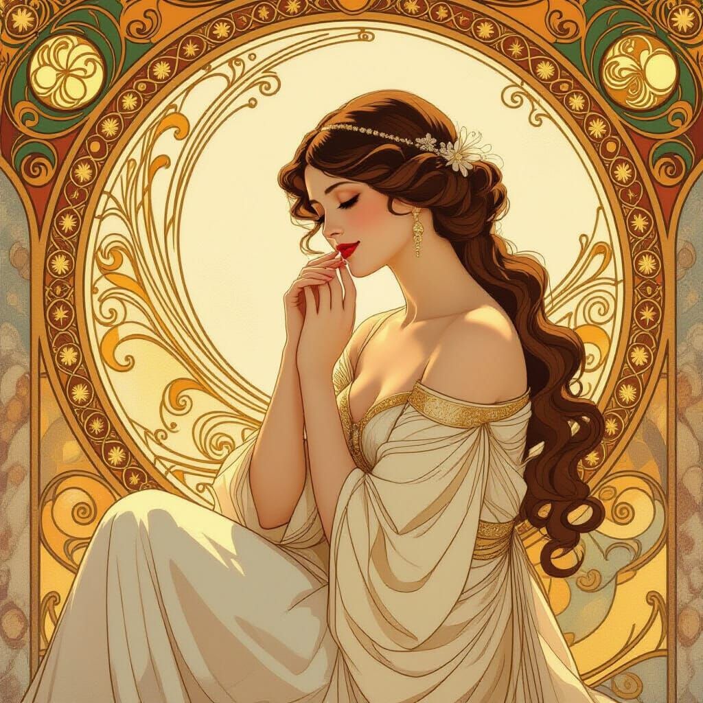 Ethereal Woman Embodies Love in Art Nouveau Style