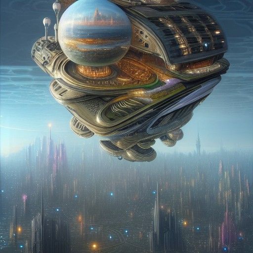 Sci-Fi Metropolis on Floating Island, Digital Painting
