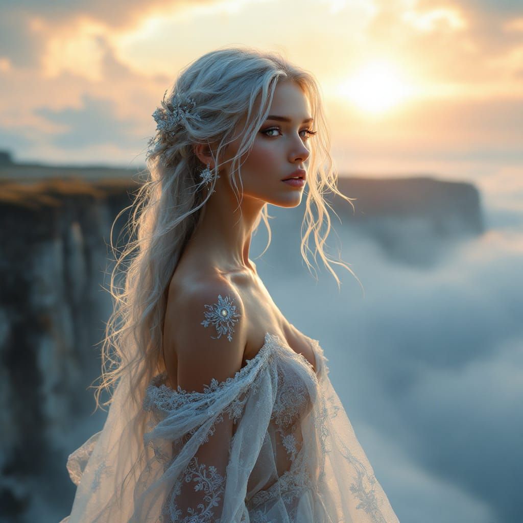 Ethereal Woman in Sunrise: Fantasy Concept Art