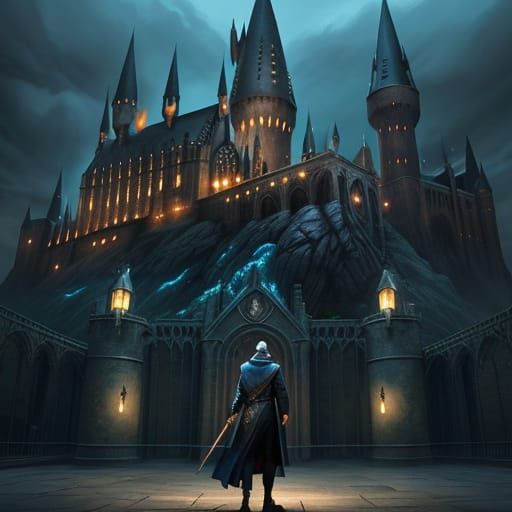 Harry Potter in Hogwarts Courtyard Concept Art