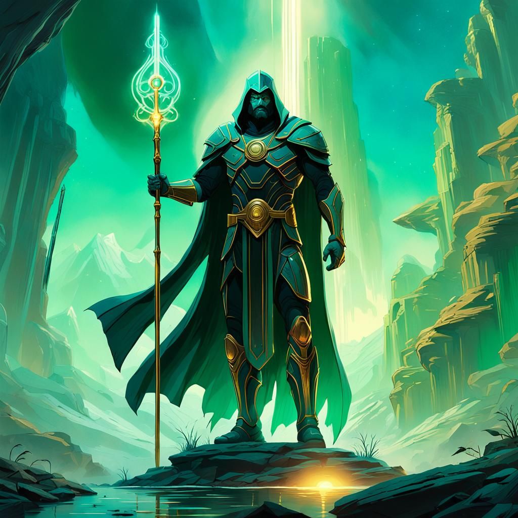 Heroic Mage Victorious in Mystical Realm: Fantasy Art