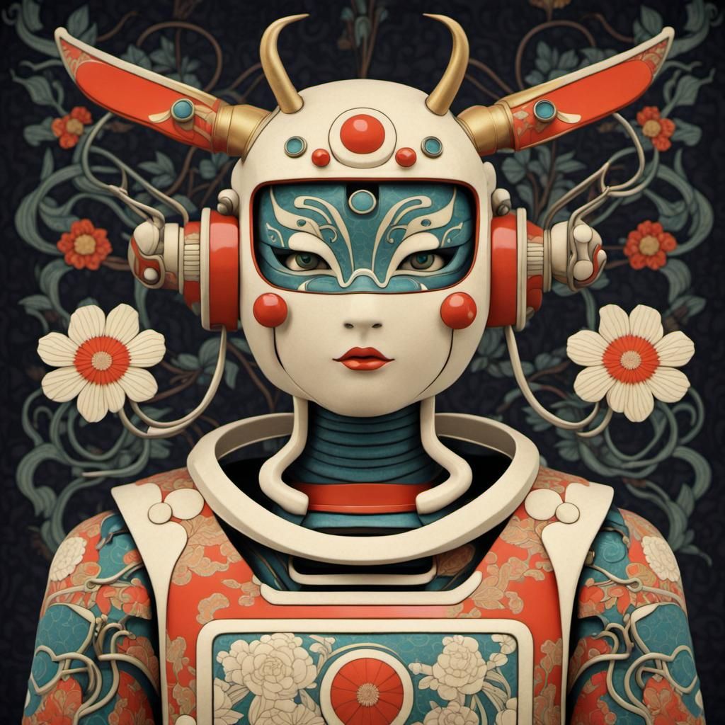 Vintage Robot in Japanese Art Nouveau Style