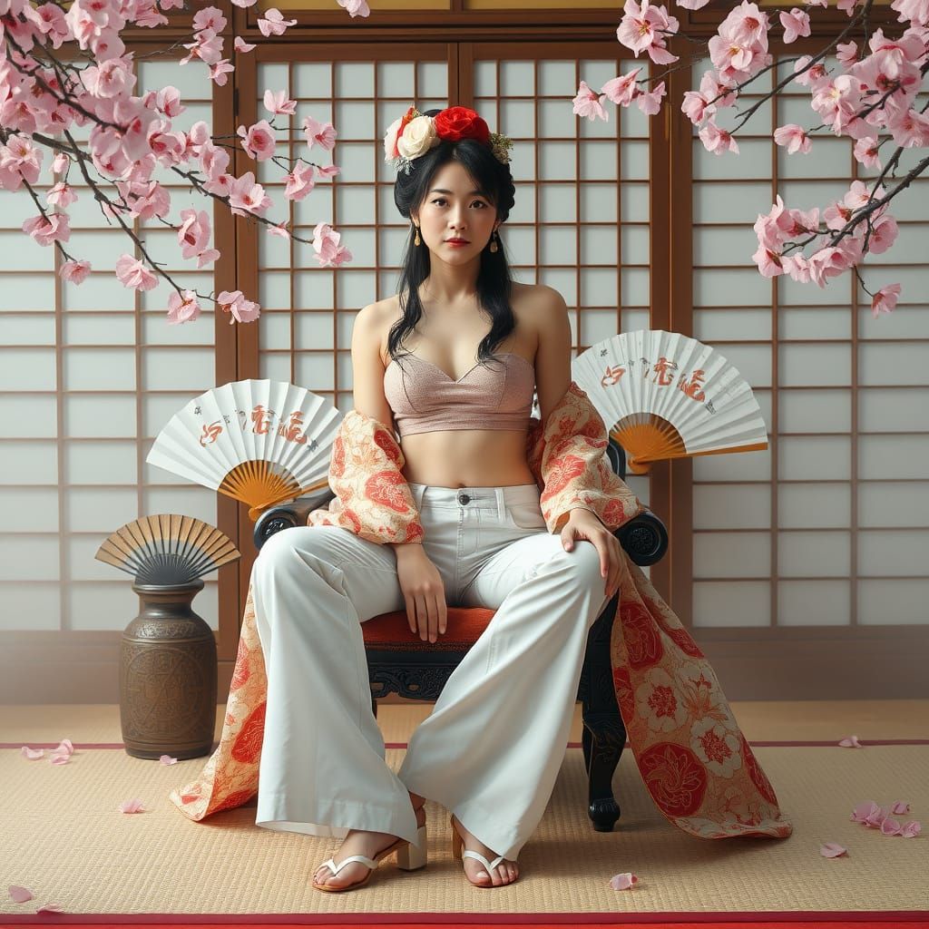 Geisha in Modern Attire with Traditional Elements