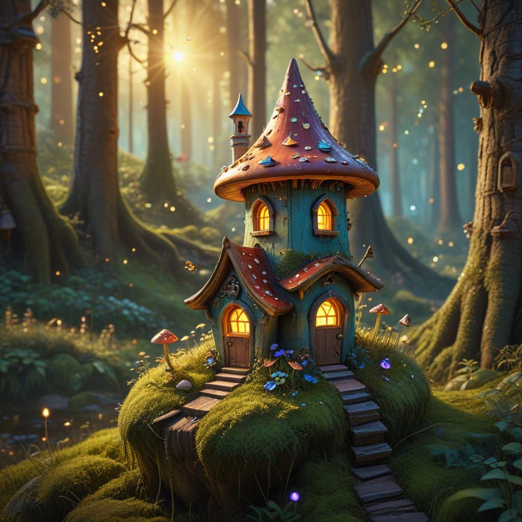 Enchanting Forest Birdhouse: Whimsical Fantasy Art