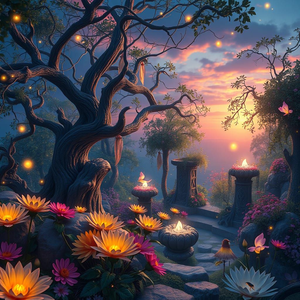 Mystical Garden of Luminous Blooms