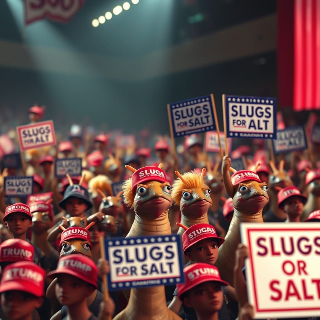 Vibrant Slugs Rally for MAGA SALT in a Grand, Cyberpunk-Insp...