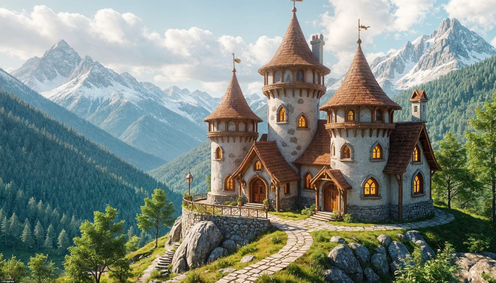 Whimsical Elvish Cottages on Mountaintop