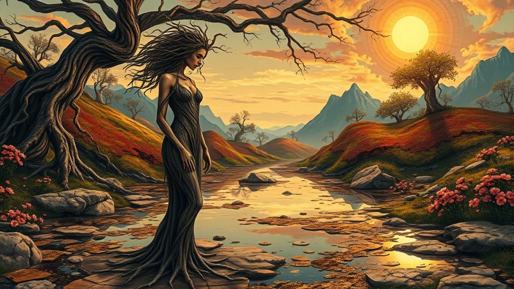 Tree Queen in Art Nouveau Digital Painting