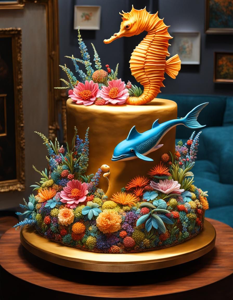 Cyberpunk Pop Art Cake Sculpture of Sea Life