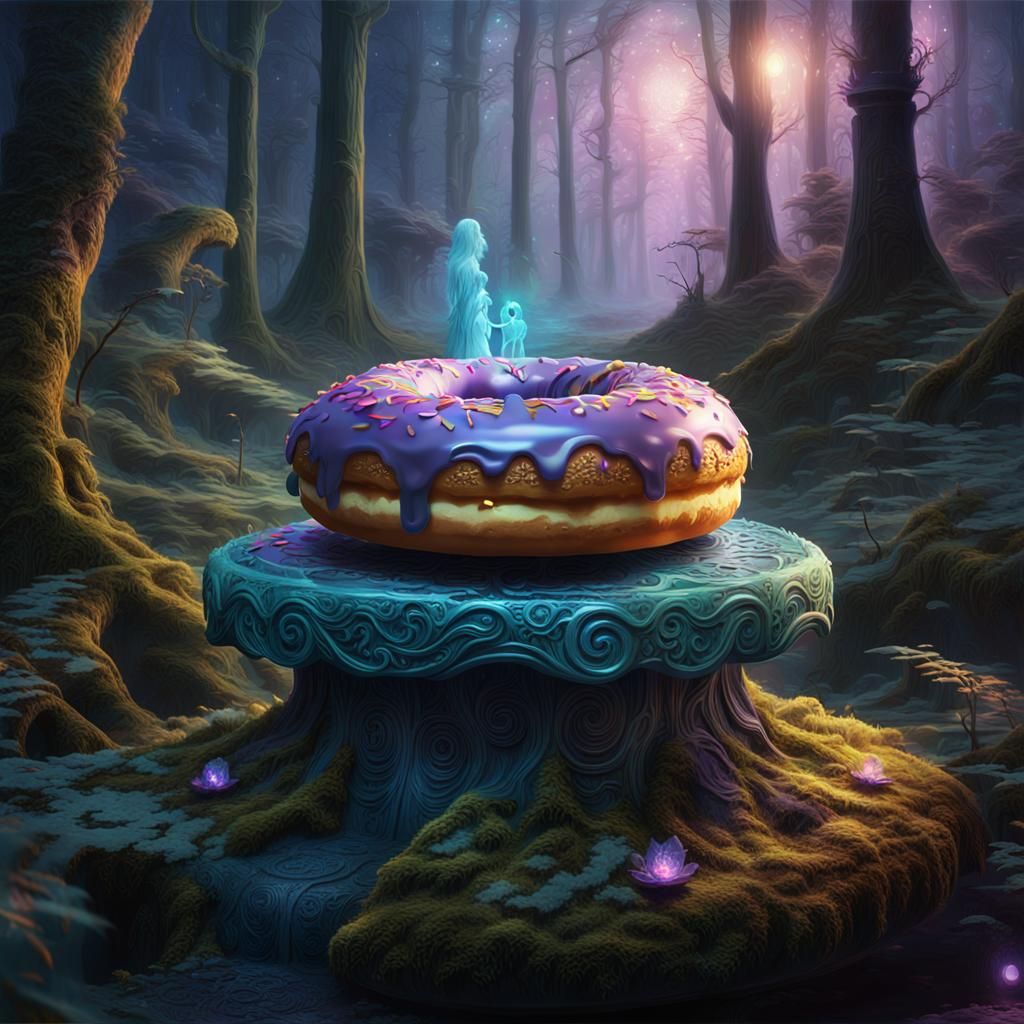 Enchanted Donut in a Whimsical Dreamlike Forest