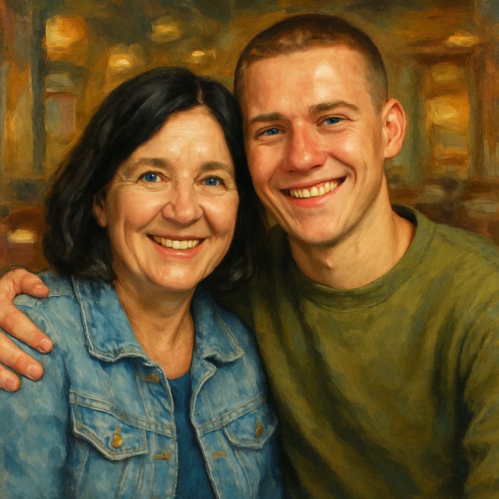 Cozy Family Portrait in Oil Painting Style