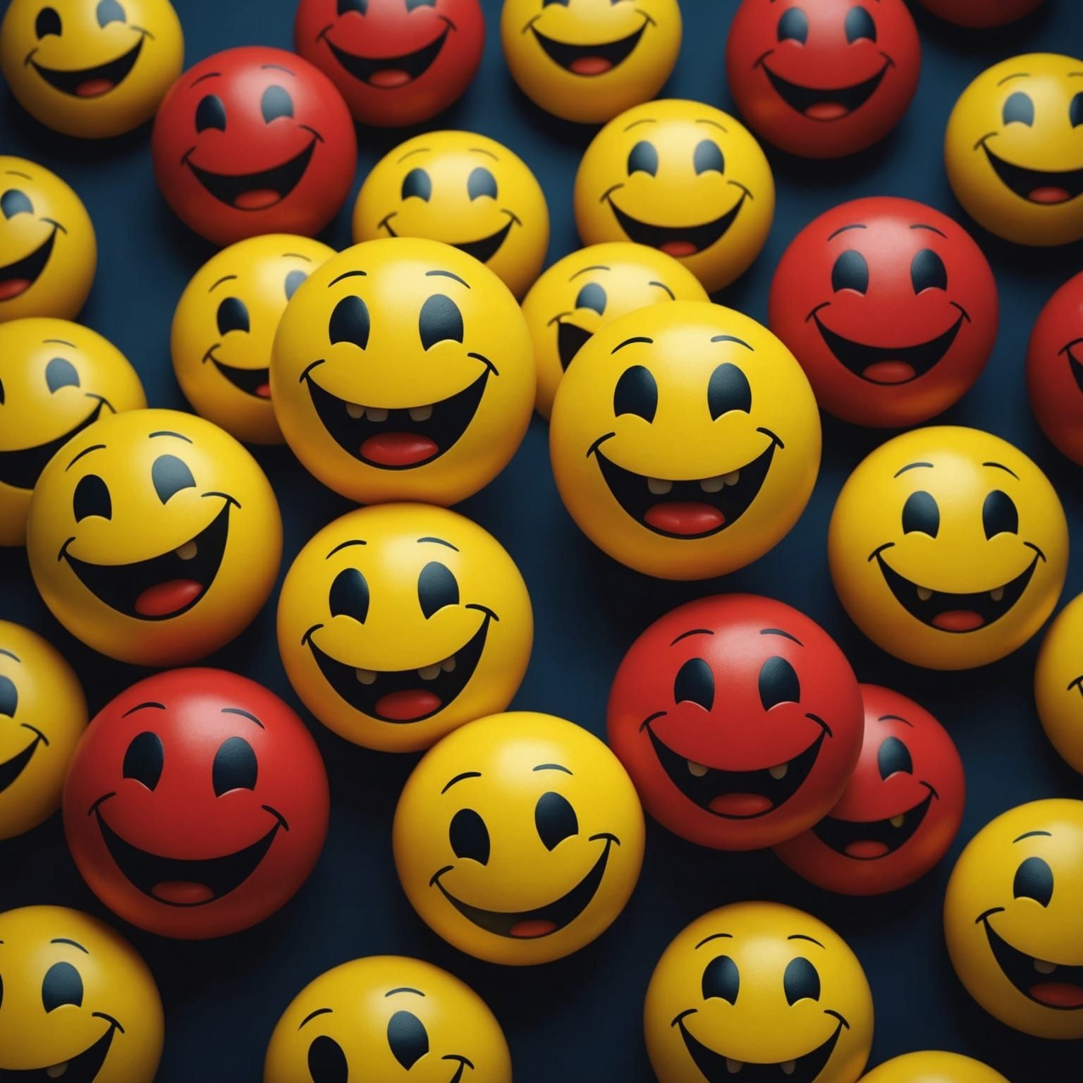Angry Red Smiley Face Amidst Yellow Crowd: Hyperrealistic Di...