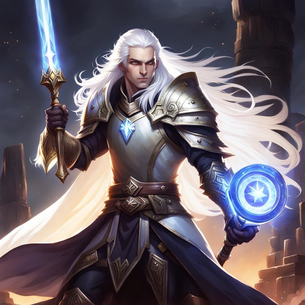 Heroic Paladin with Morningstar, Action Portrait