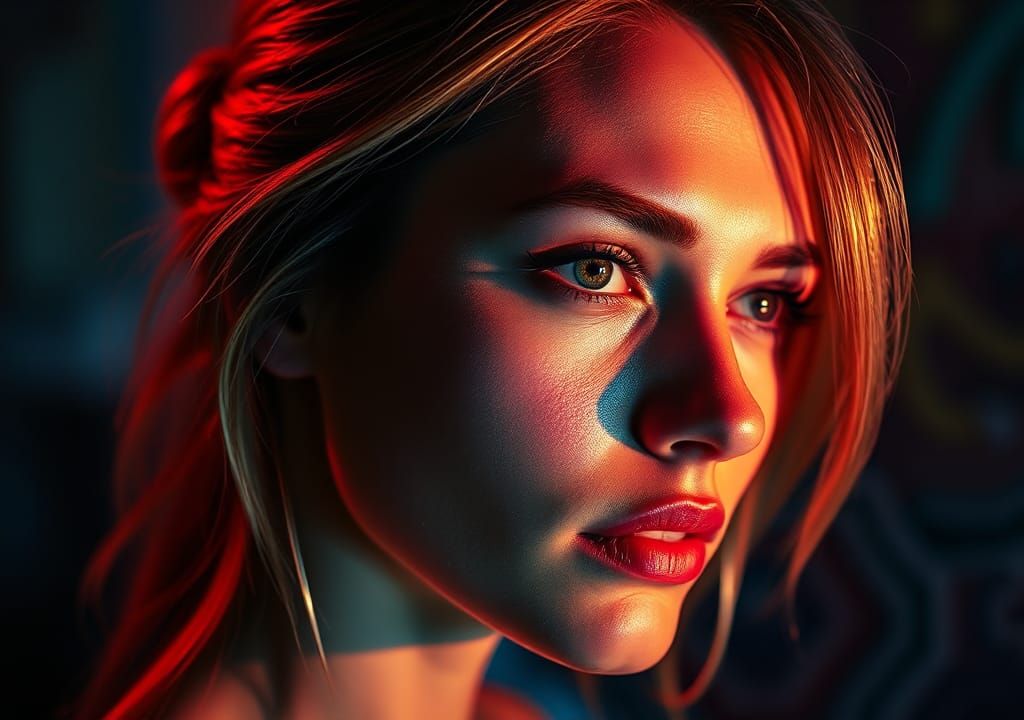 Dramatic Portrait of Woman with Vibrant Background