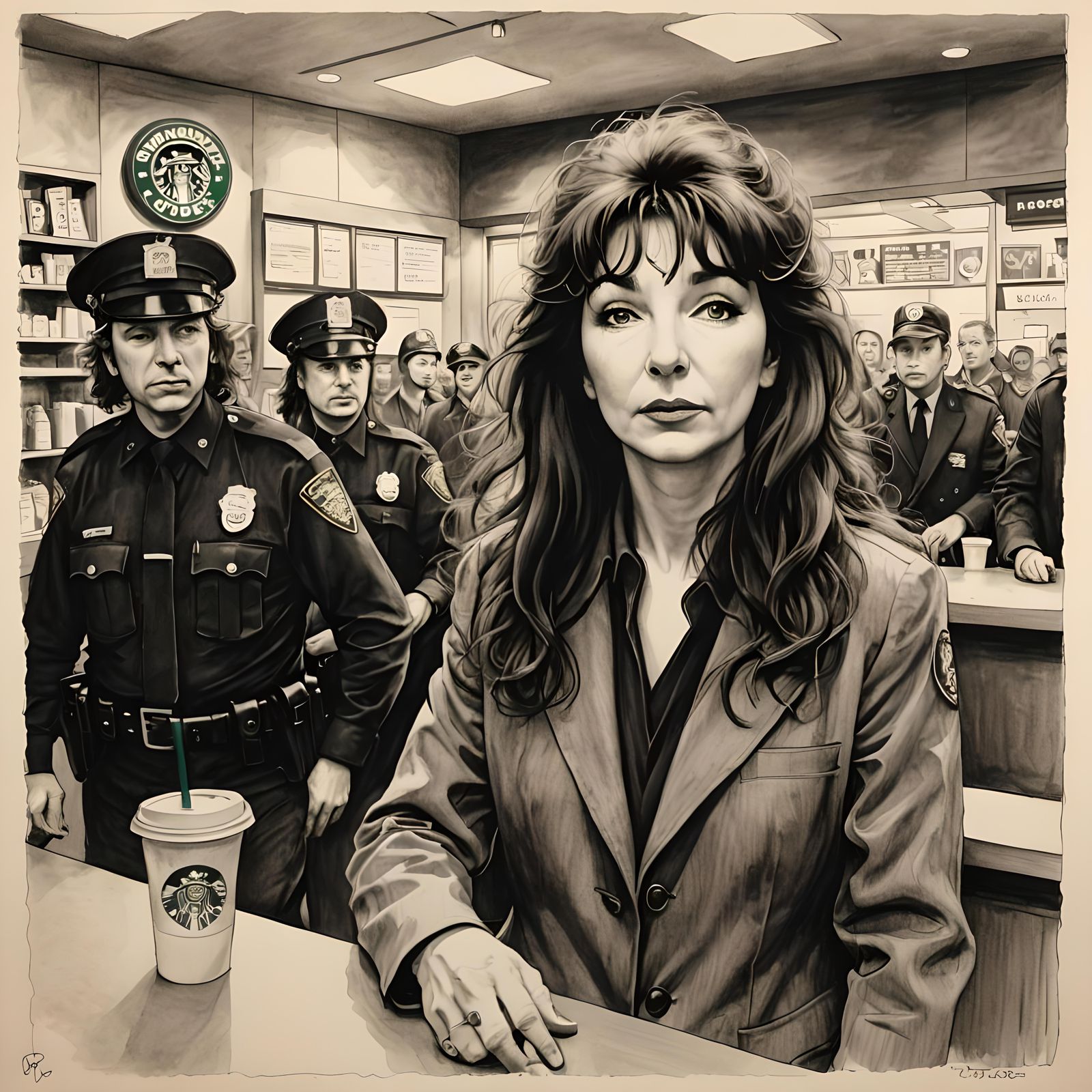 Kate Bush's Starbucks Arrest: A Pencil Sketch