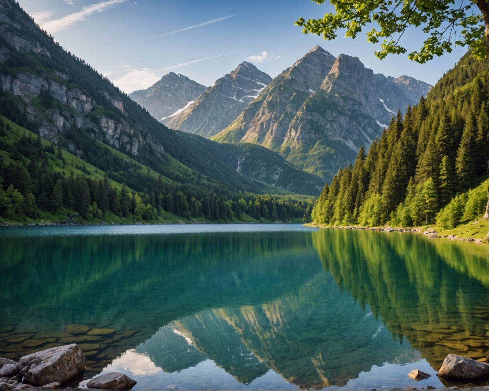 Majestic Mountain and Lake Landscape in Bokeh