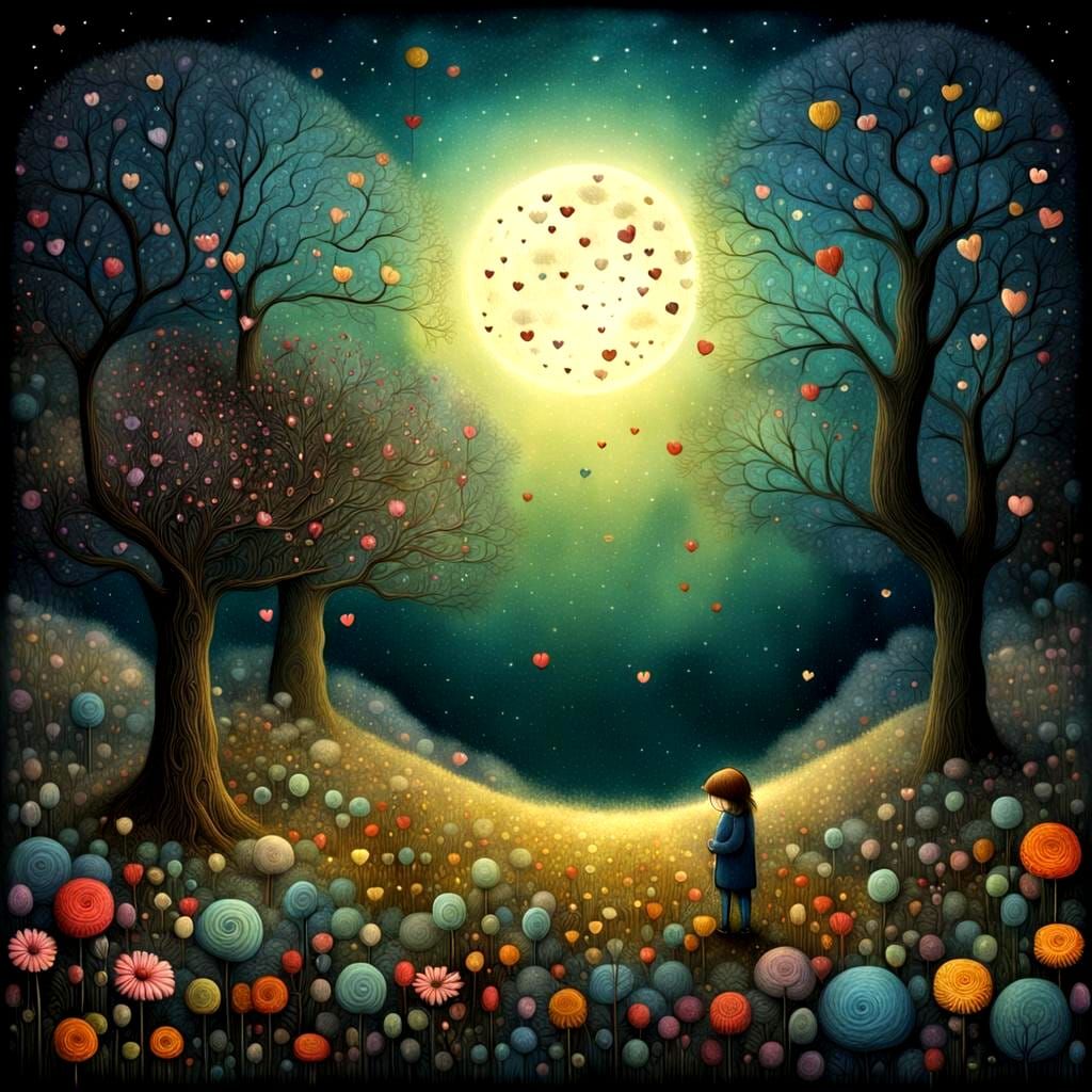 Enchanted Flower Field in Surreal Moonlight