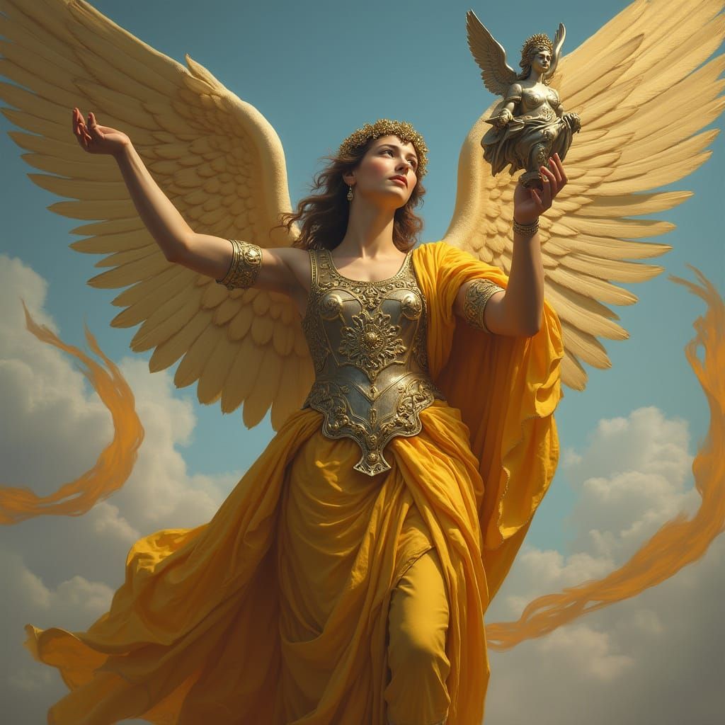 Classical Female Angel of Victory in Golden Drapery