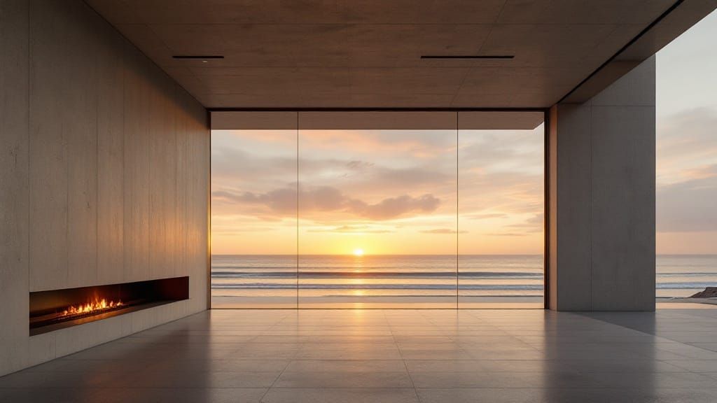 Serenity in Brutalist Minimalism as Sunset Paints the Horizo...