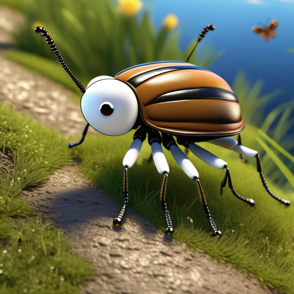 Airbrush Art of Bug Walking Down Hill