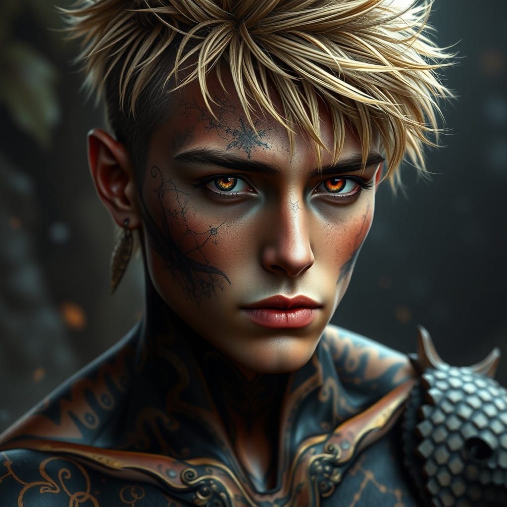 Magical Fantasy Portrait of a Diverse Young Man with Intrica...