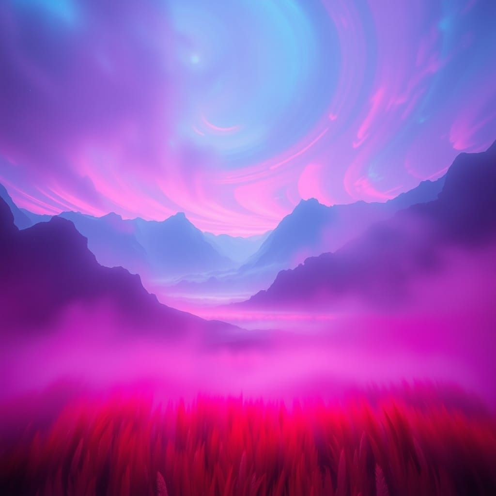 Ethereal Dreamscape in Vibrant Neon Hues