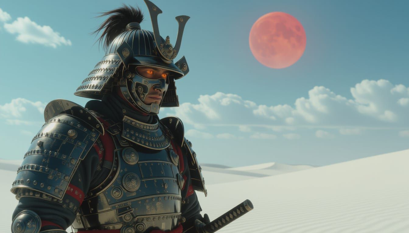 Samurai in Automatronic Armor in White Desert