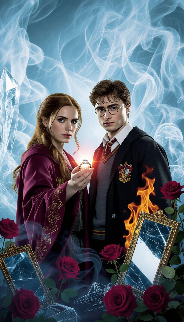 Harry Potter and Ginny Weasley in Cyberpunk Surrealism