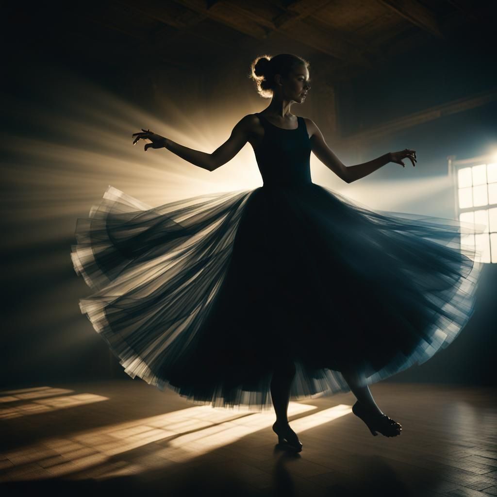 Cinematic Lady in Black Dress Twirling