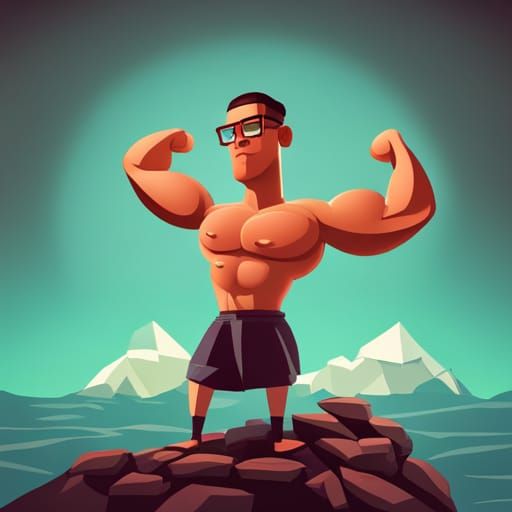 a cartoon character standing on top of a rock, swollen muscles, smooth 3d illustration, he is about 2 0 years old, compu...