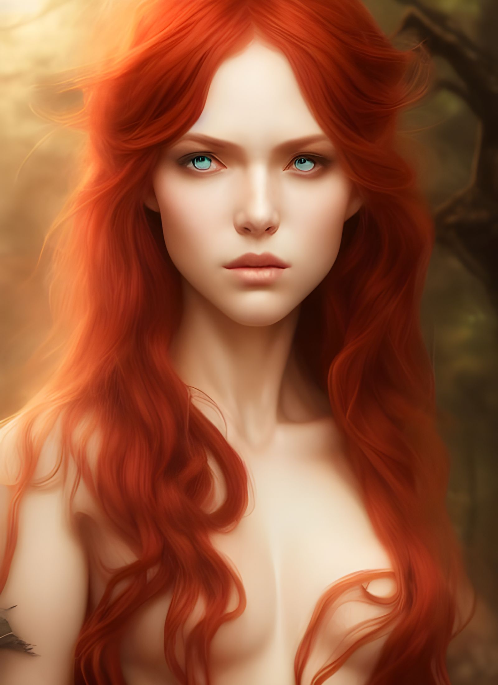 Redheaded Elven Goddess Portrait in Hyper-Realistic Style