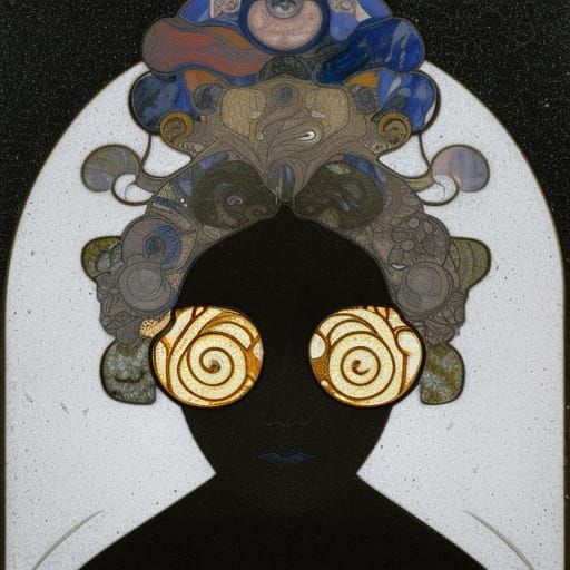 Yin Yang Mask Portrait in Art Nouveau Style