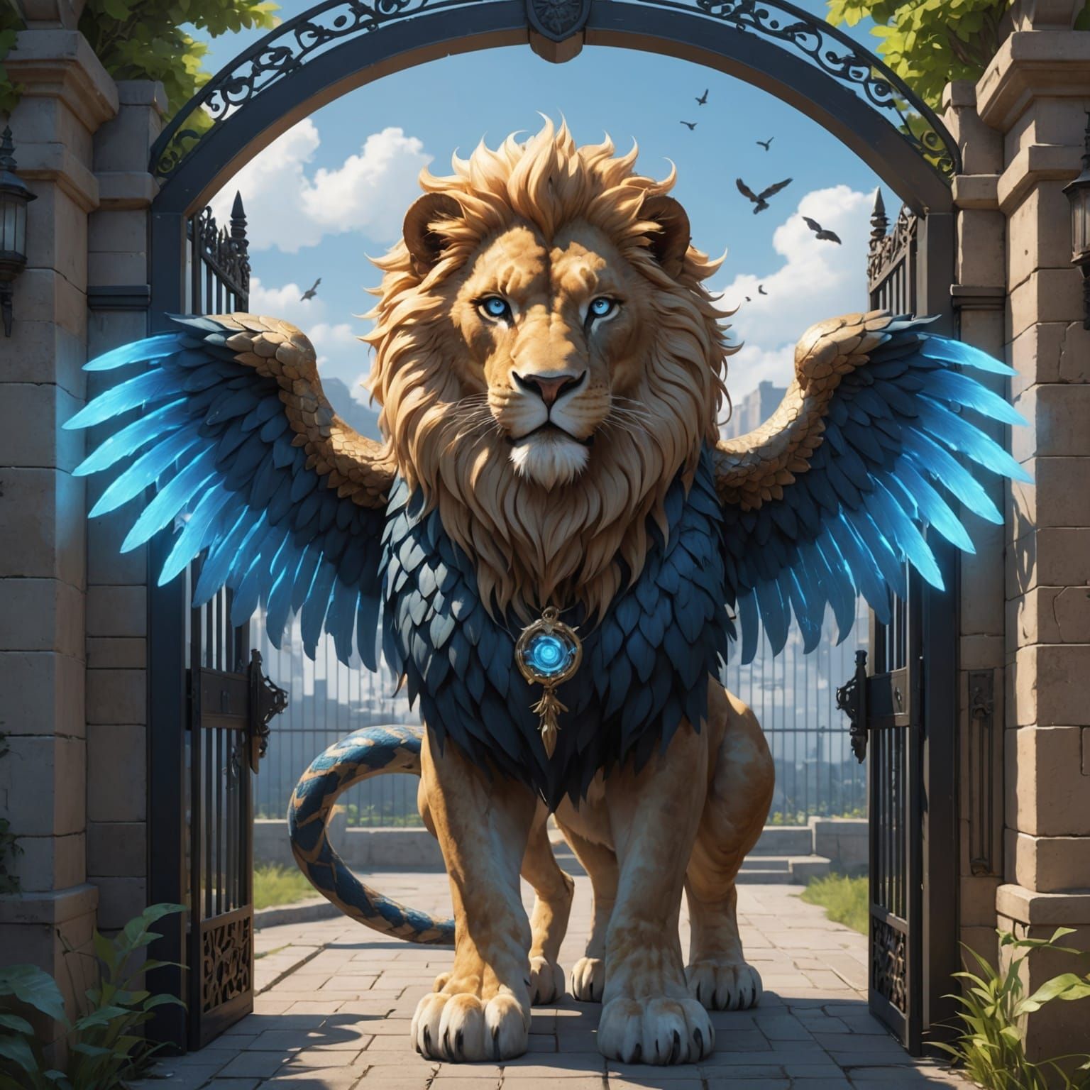 Winged Lion Guardian in Anime Style