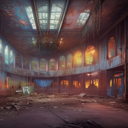 Desolate Abandoned Amusement Park in Detailed Matte Painting