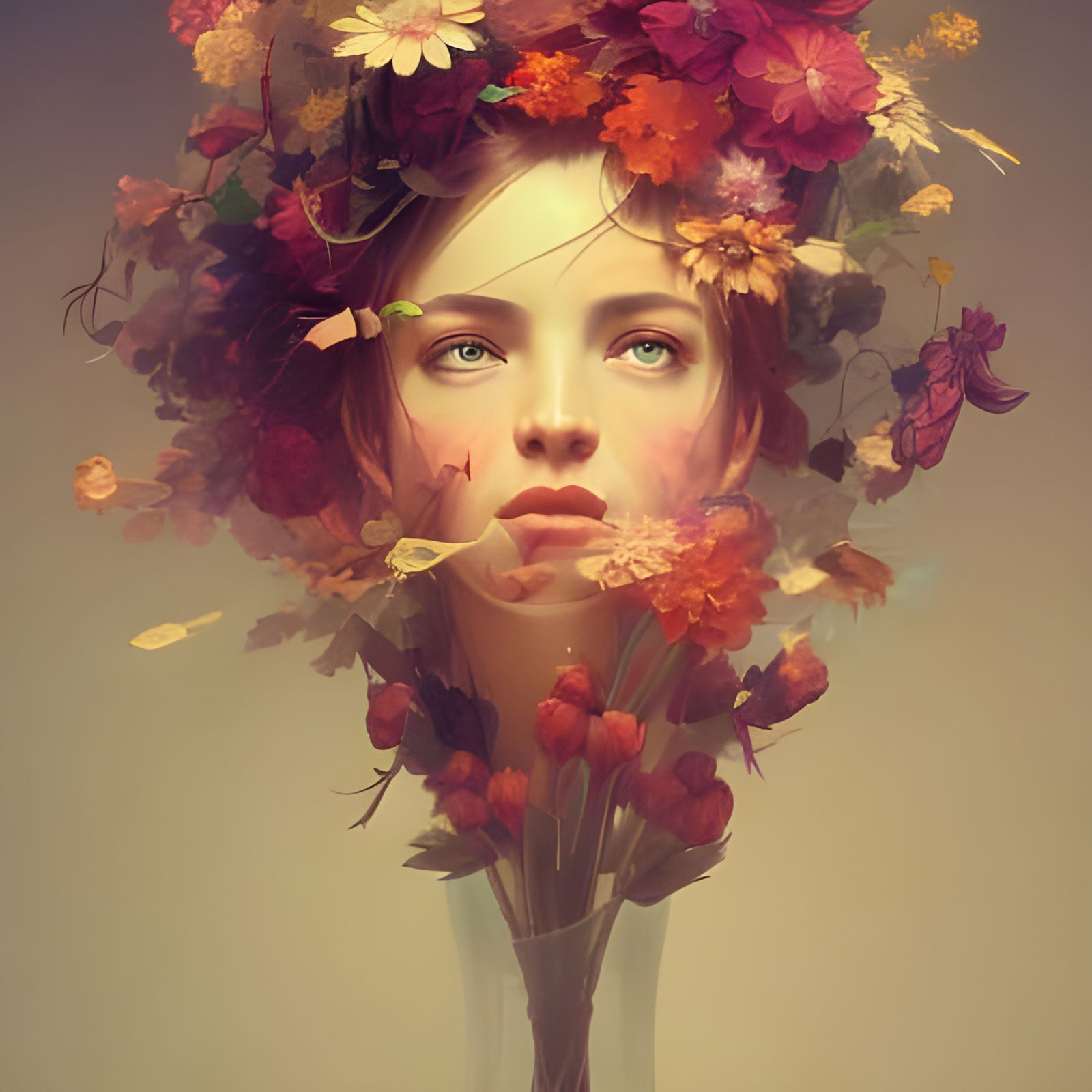 Ornate Vase of Colorful Flowers, Hyperdetailed Digital Art