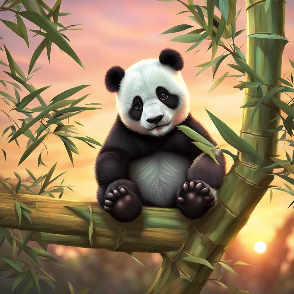 3D Panda Cub in Pastel Sunset